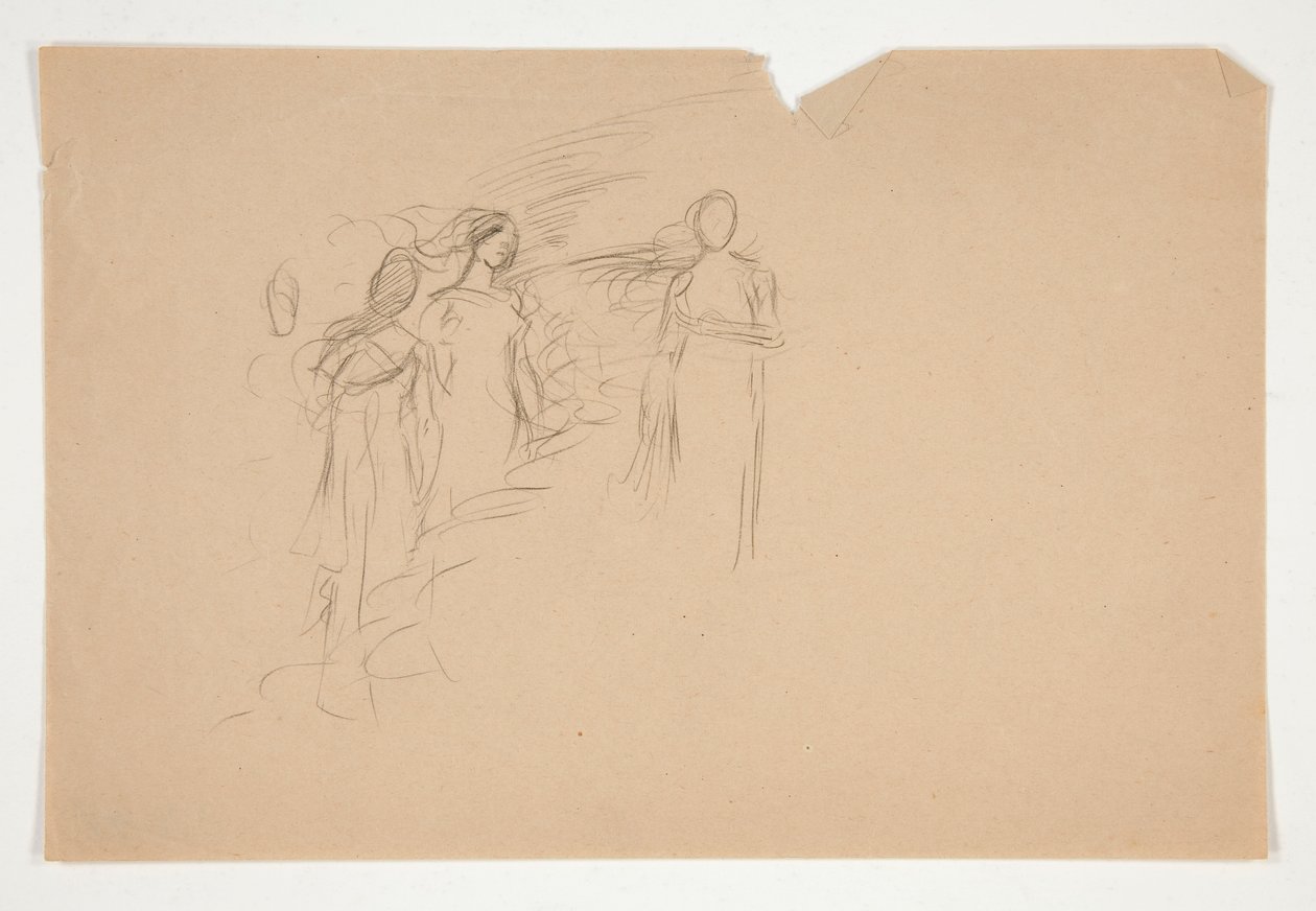 Niet-geïdentificeerde illustratie - Studie van drie vrouwelijke figuren door Edwin Austin Abbey