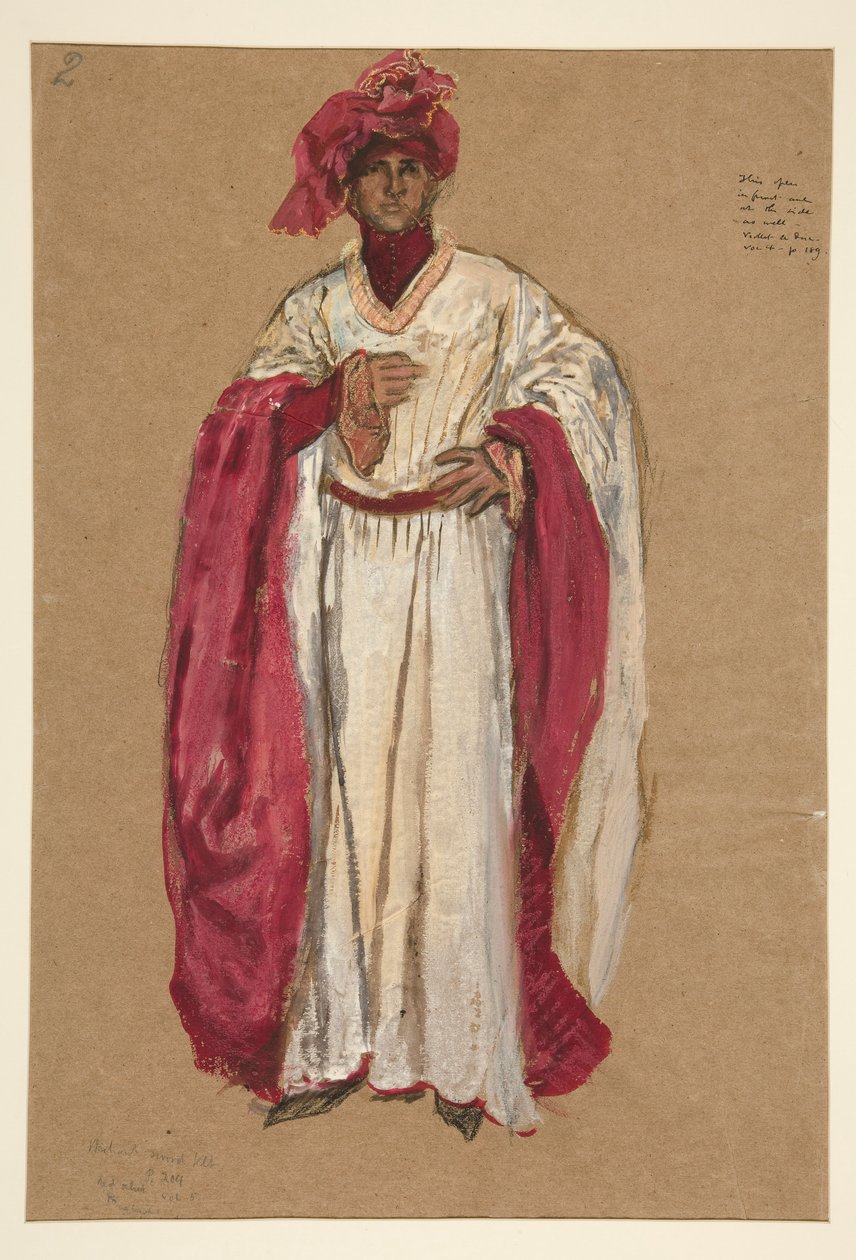Onbekende man in een rode mantel, kostuumschets voor King Richard II door Edwin Austin Abbey