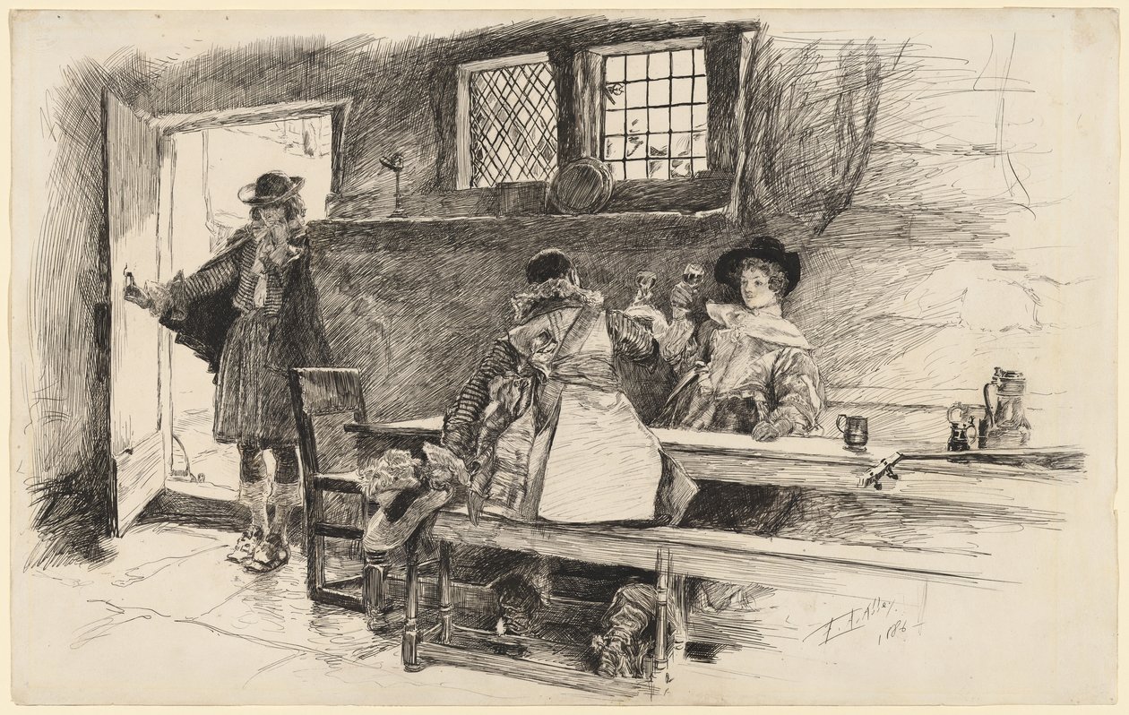 „Will bracht haar naar de wijn”, illustratie bij „Phillada Flouts Me” door Edwin Austin Abbey