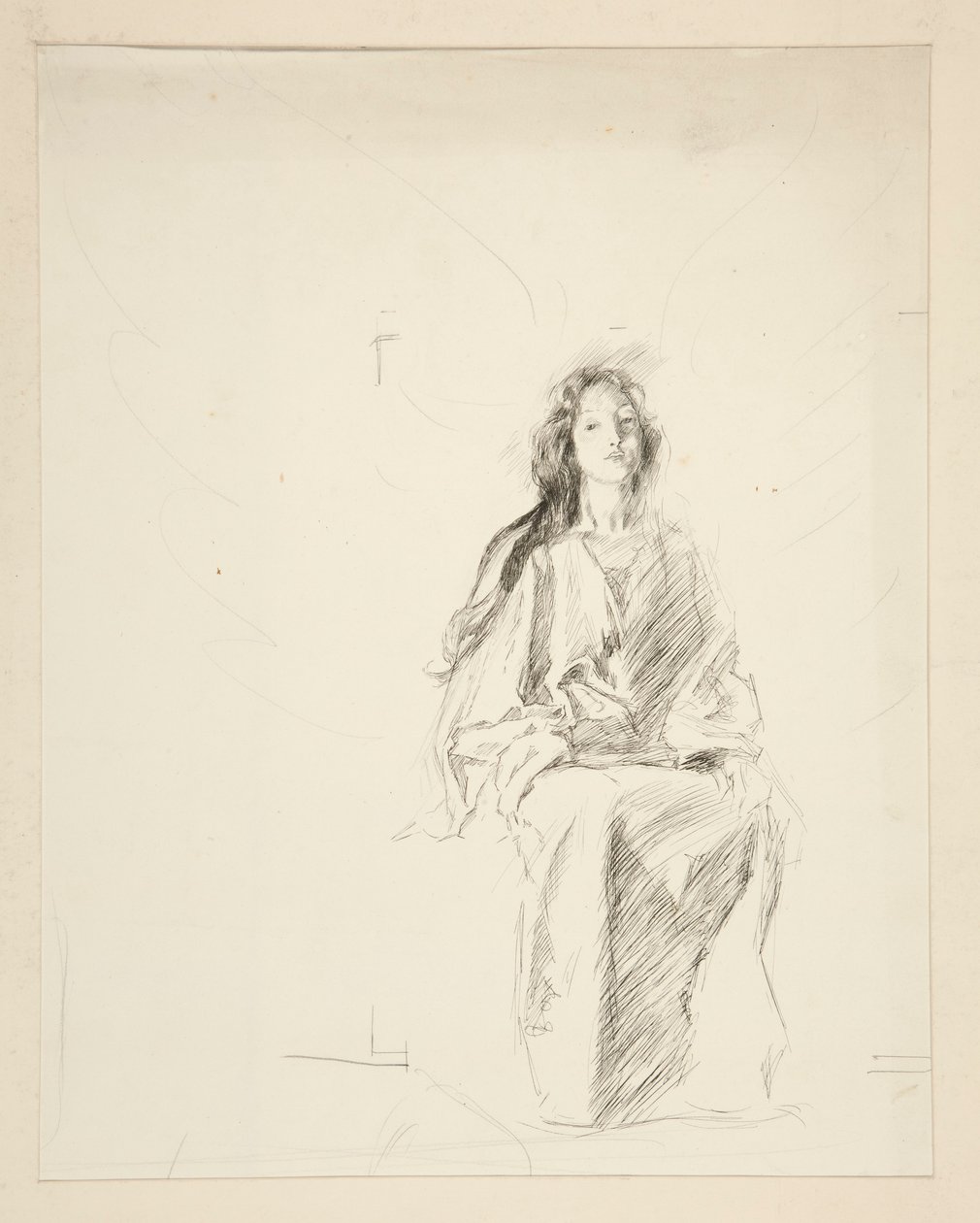 Zittende vrouw, schets voor een onbekend Shakespeare toneelstuk door Edwin Austin Abbey