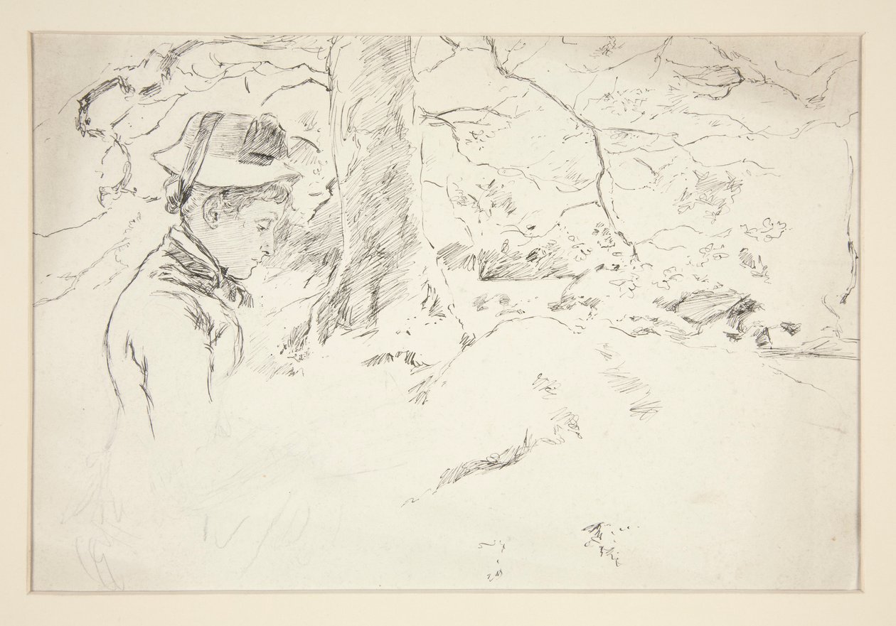 Vrouw zittend in tuin - niet-geïdentificeerde illustratie door Edwin Austin Abbey