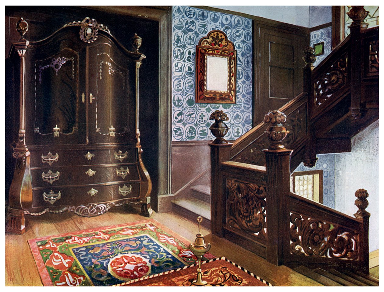 Gesneden walnoot bombe armoire met gejaagde mounts door Edwin Foley