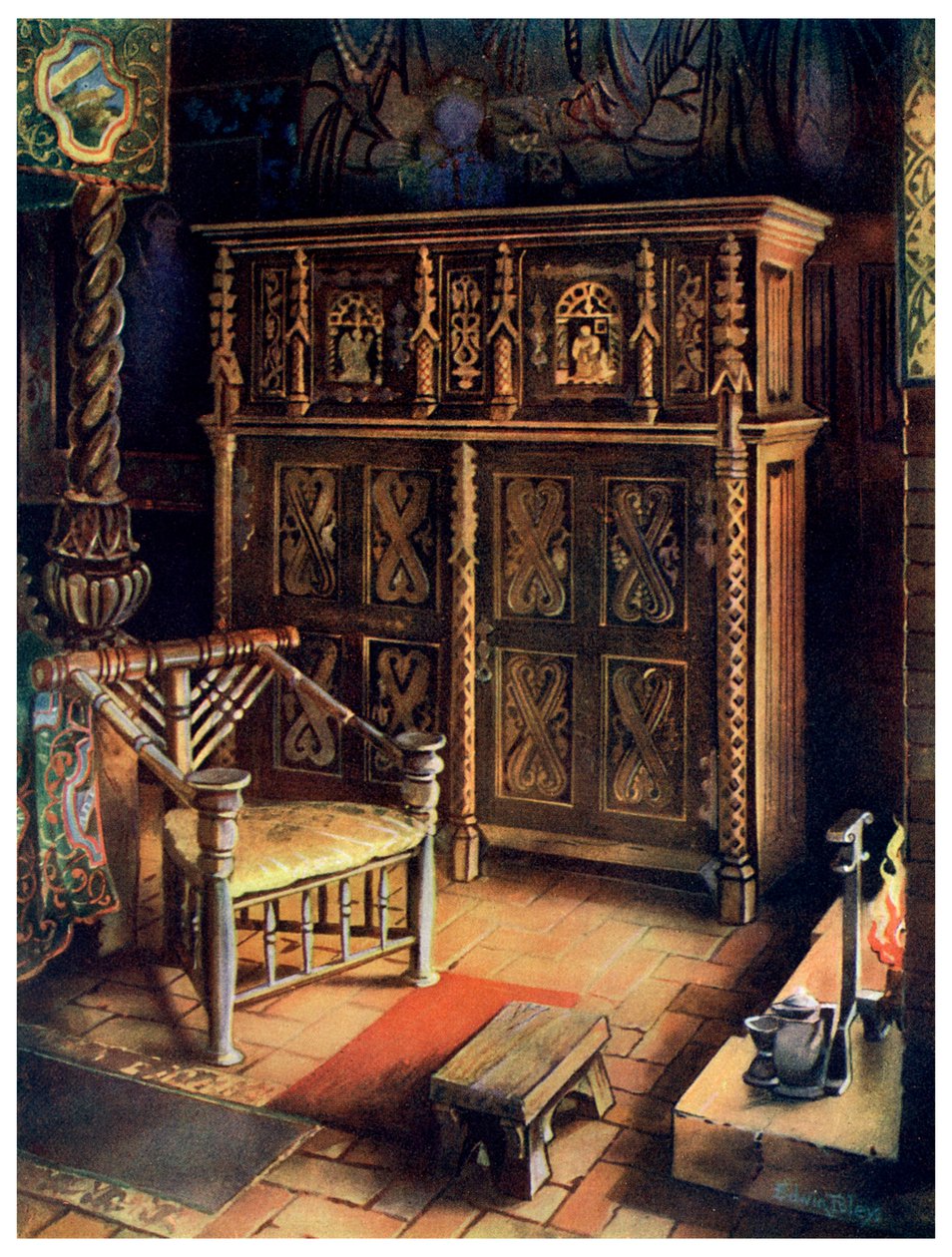De koningskamer Oxburgh Hall, Norfolk, 1910 door Edwin Foley