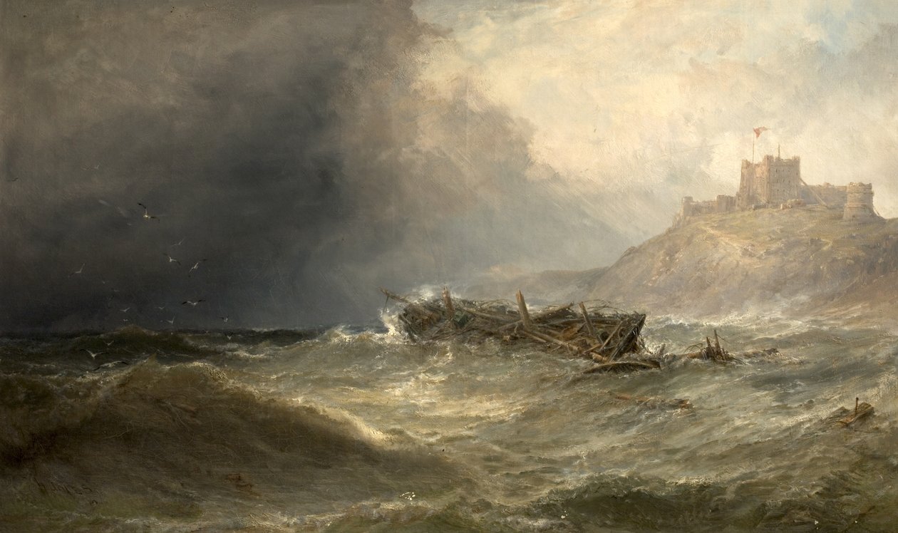 Brik die aanspoelt bij Bamborough, Northumberland, 1875 door Edwin Hayes
