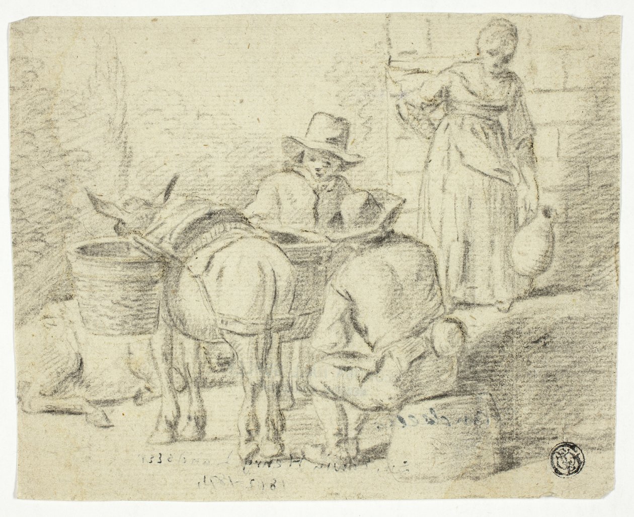 Mannen en ezels, vrouw met waterkruik door Edwin Henry Landseer