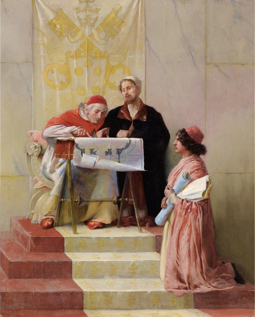 Bramante toont plannen voor de Basiliek van Sint-Pieter aan de Paus door Edwin Howland Blashfield