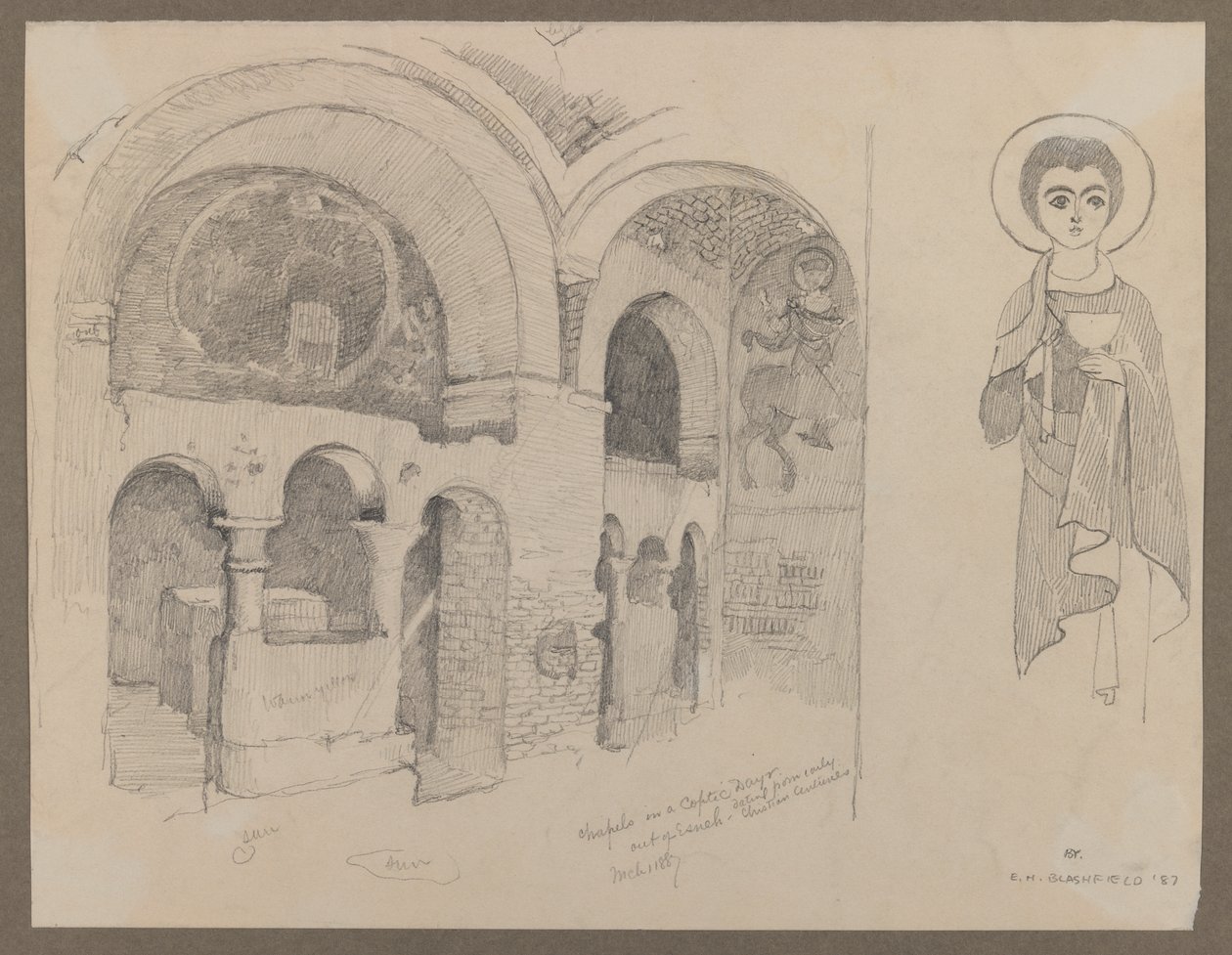 Vroegchristelijk (Koptisch) klooster in Esna, 1 maart 1887 door Edwin Howland Blashfield