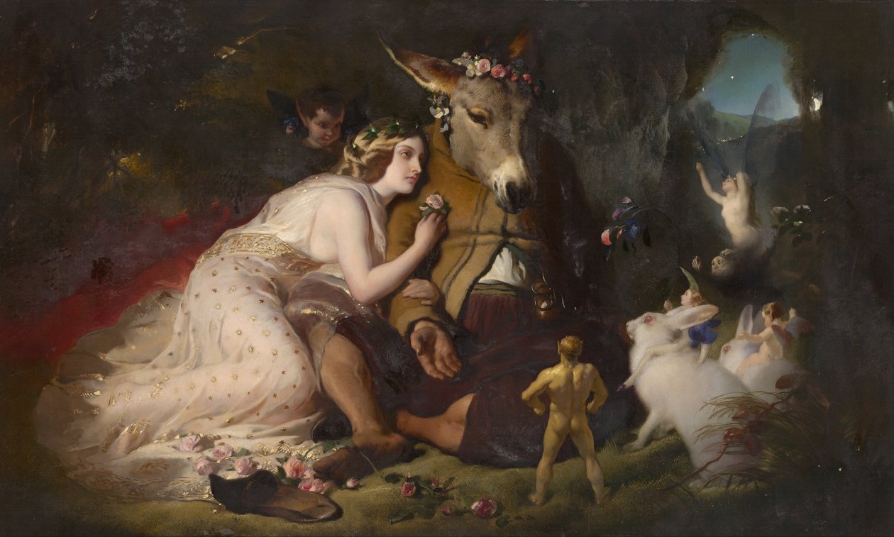 Scène uit Een Midzomernachtsdroom. Titania en Bottom door Edwin Landseer