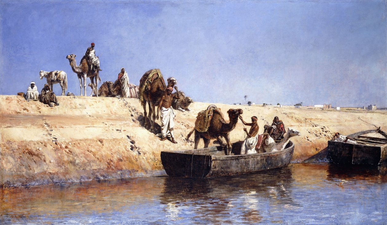 Een Inscheping van Kamelen op het Strand van Sale, Marokko door Edwin Lord Weeks
