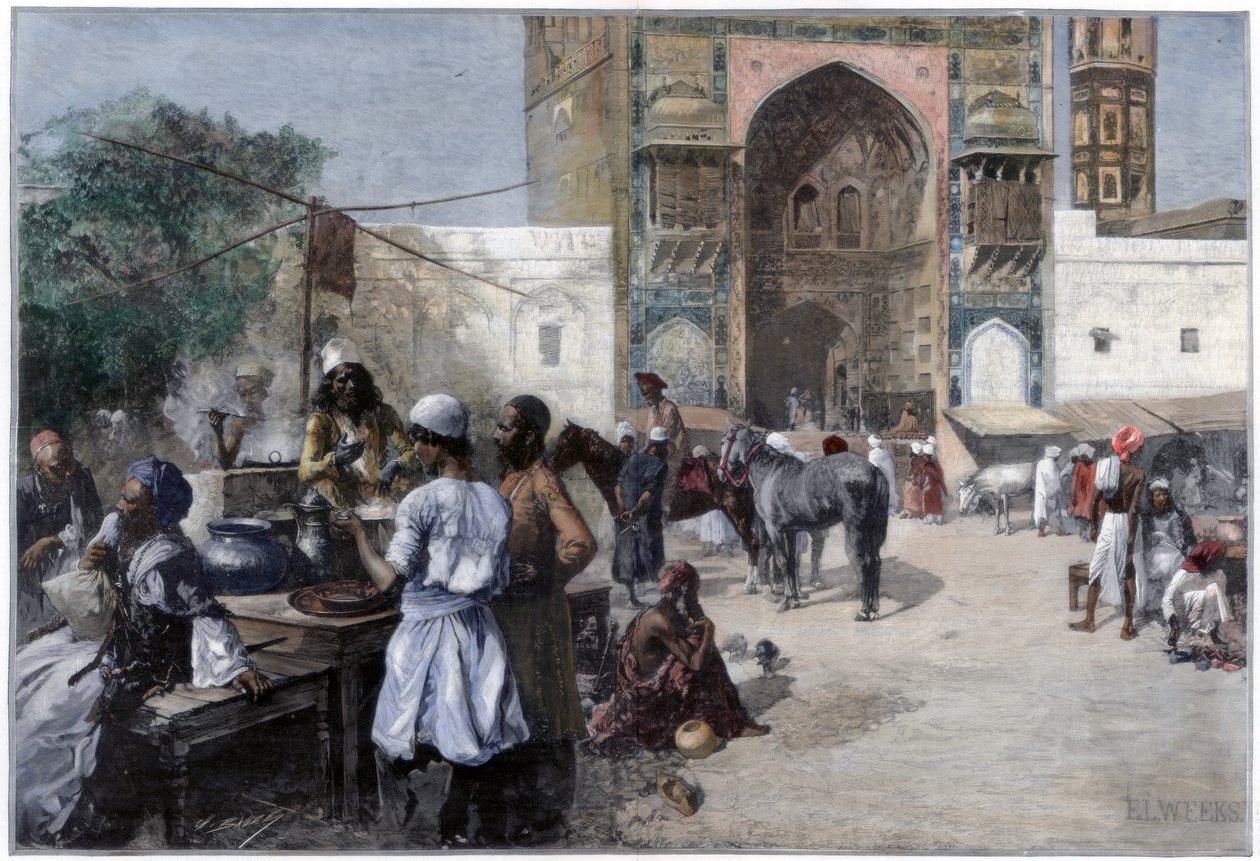 Een openluchtrestaurant in Lahore, India, 1880 door Edwin Lord Weeks