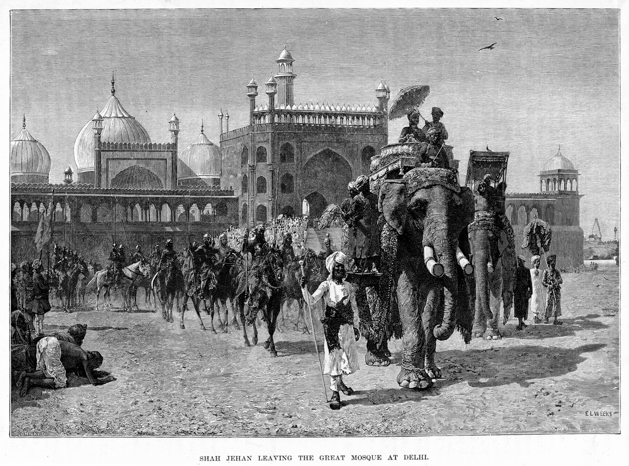 Shah Jehan verlaat de Grote Moskee in Delhi, ca. 19e eeuw door Edwin Lord Weeks