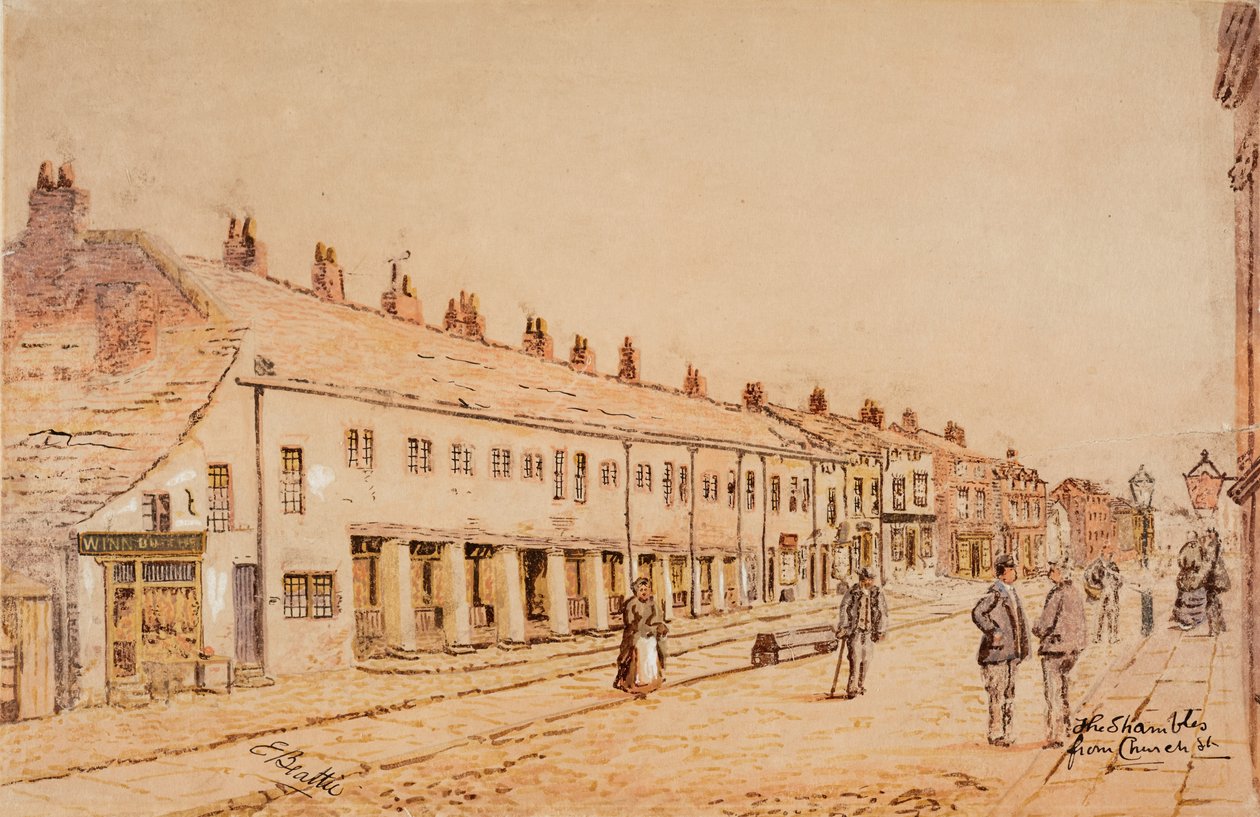 The Shambles, vanaf Church Street, ca. 1891-1917 (aquarel op papier) door Edwin Robert Beattie