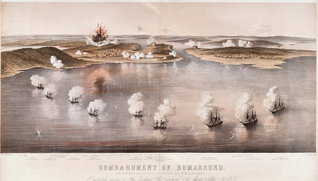 Bombardement van Bomarsund door Edwin Thomas Dolby