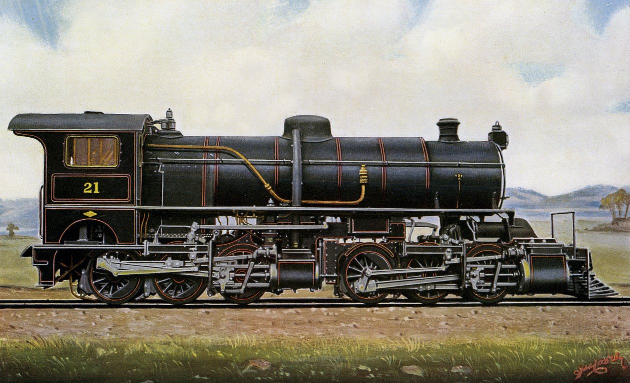 Stoomlocomotief Nr. 21. Onder de Mongolen: Mallet Compound Service in de Khingan Bergen, Peking - Kalgang Spoorweg door Edwin Thomas Rudd