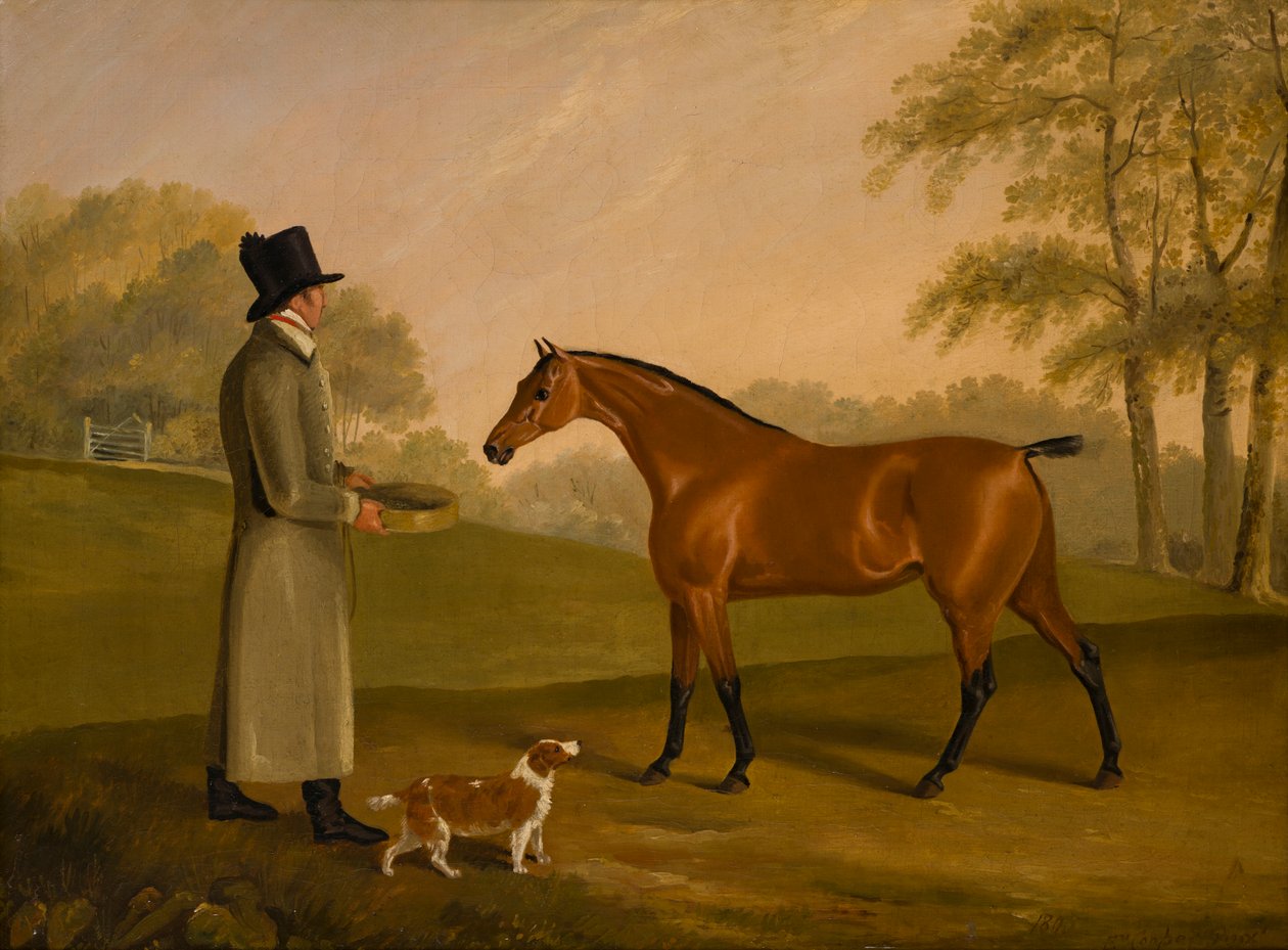 Een paard in een landschap met de stalknecht, David, Bennet, ca. 1805 door Edwin W. Cooper