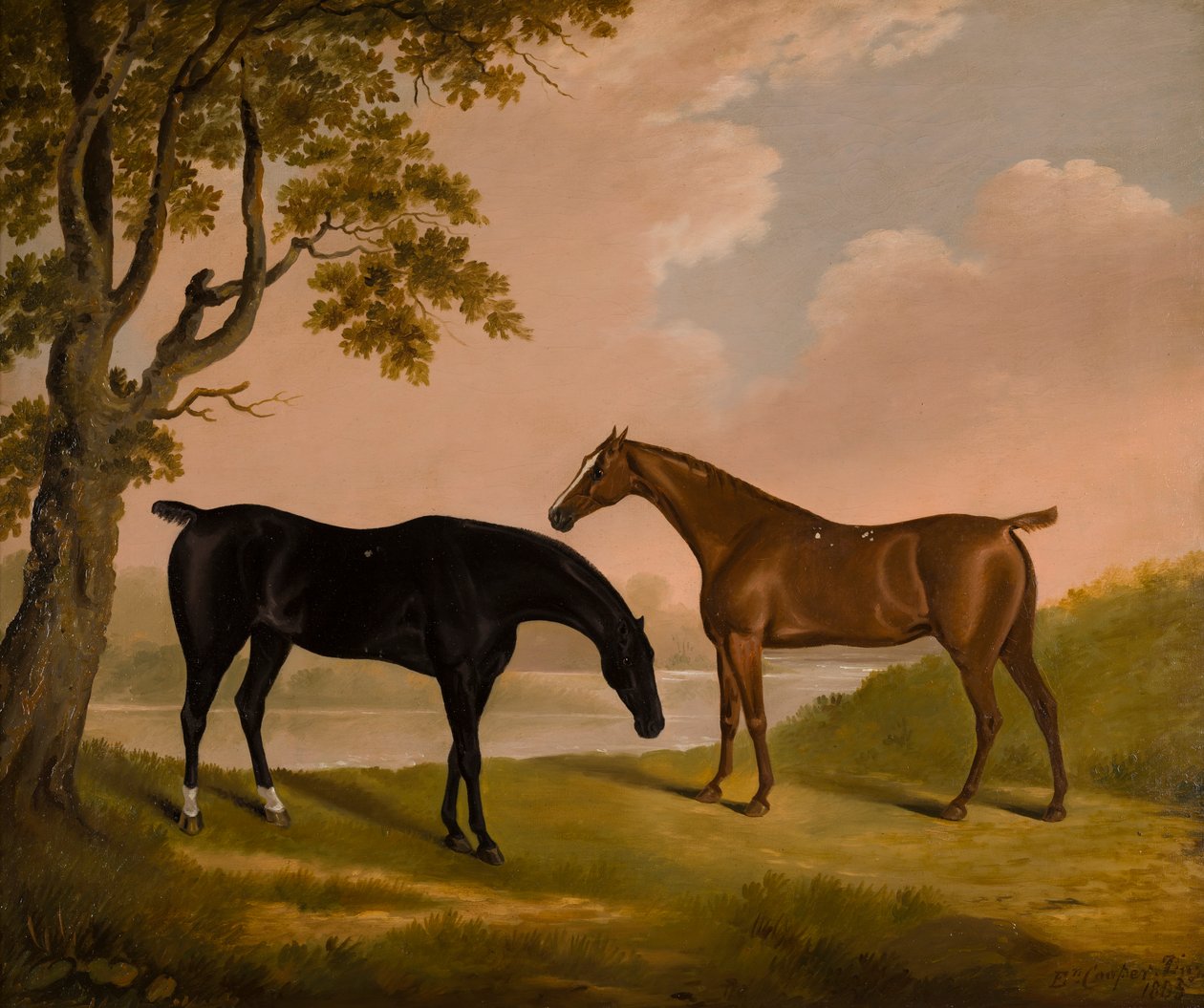 Twee Jagers in een beboste rivier, c.1805 door Edwin W. Cooper