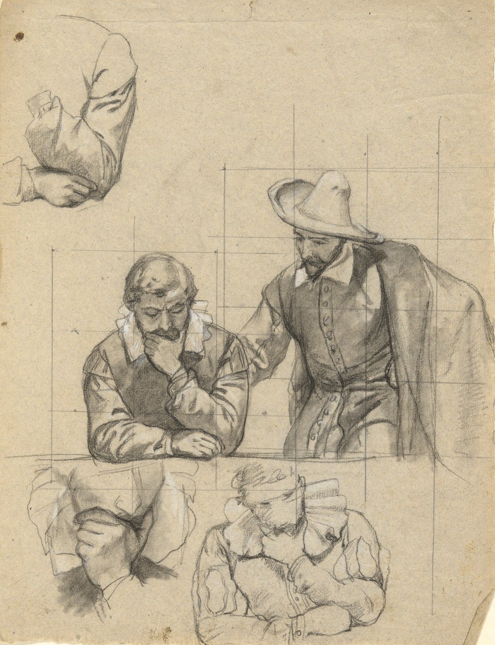 Ongeïdentificeerde groep, schets voor Ondertekening van het Compact in de hut van de Mayflower door Edwin White