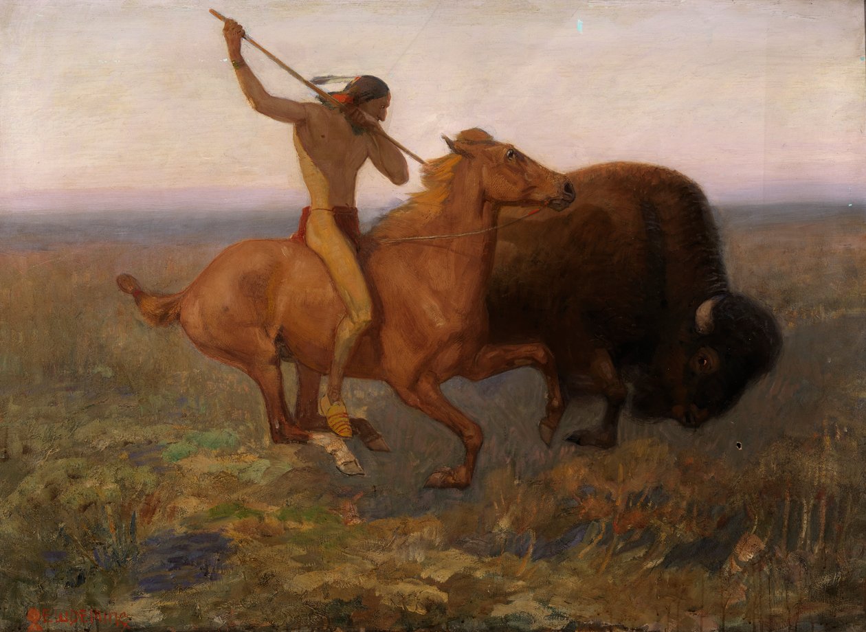 Indiaan die op buffels jaagt door Edwin Willard Deming