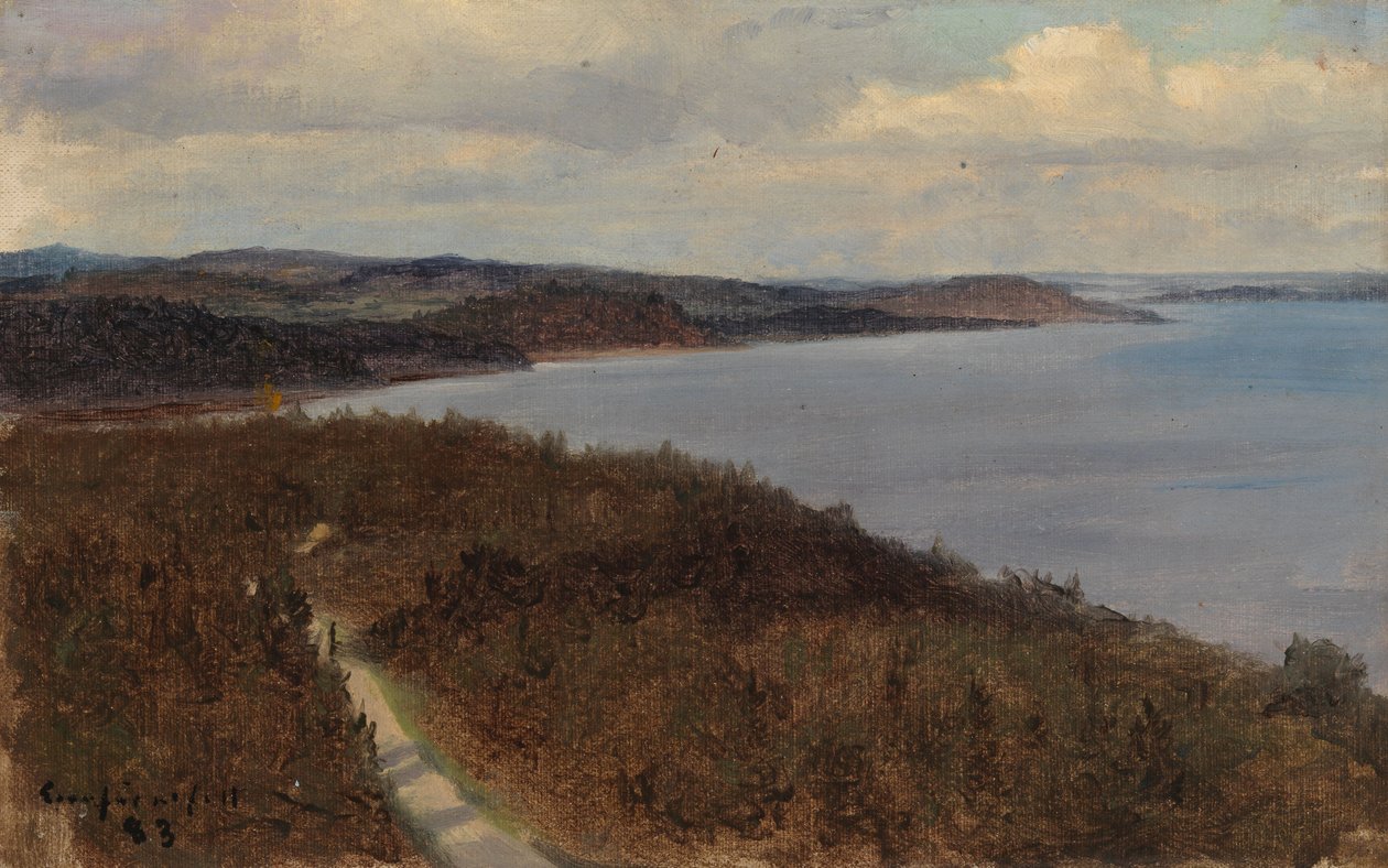 Uitzicht op een meer en bergkammen door Eero Järnefelt