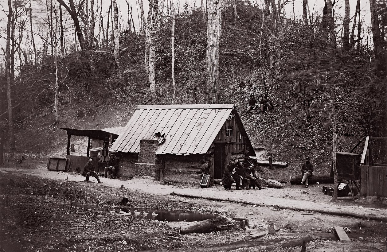 Een Union Station aan de James River opgericht voor het winnen van buskruit uit de Confederatie, 1864 door Egbert Guy Fowx