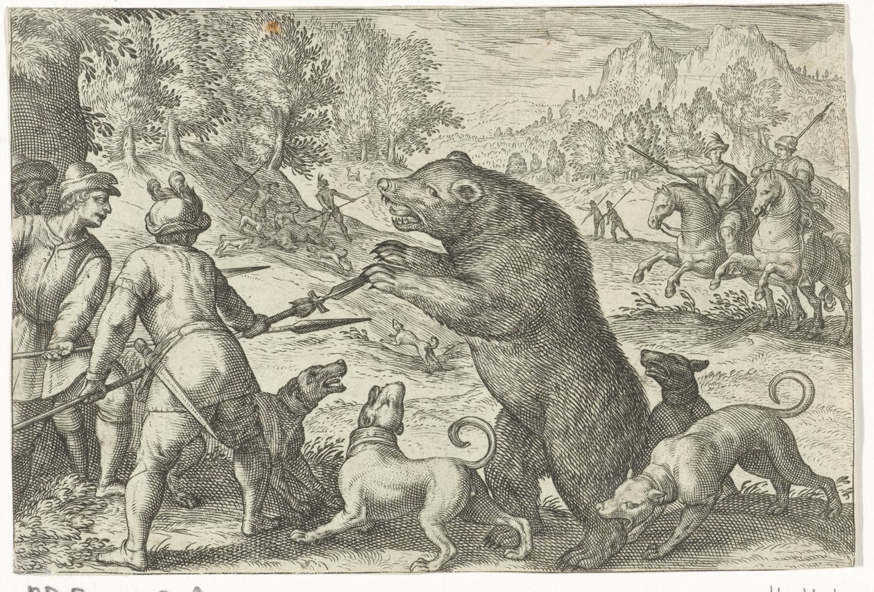 Landschap met berenjacht door Egbert Jansz.