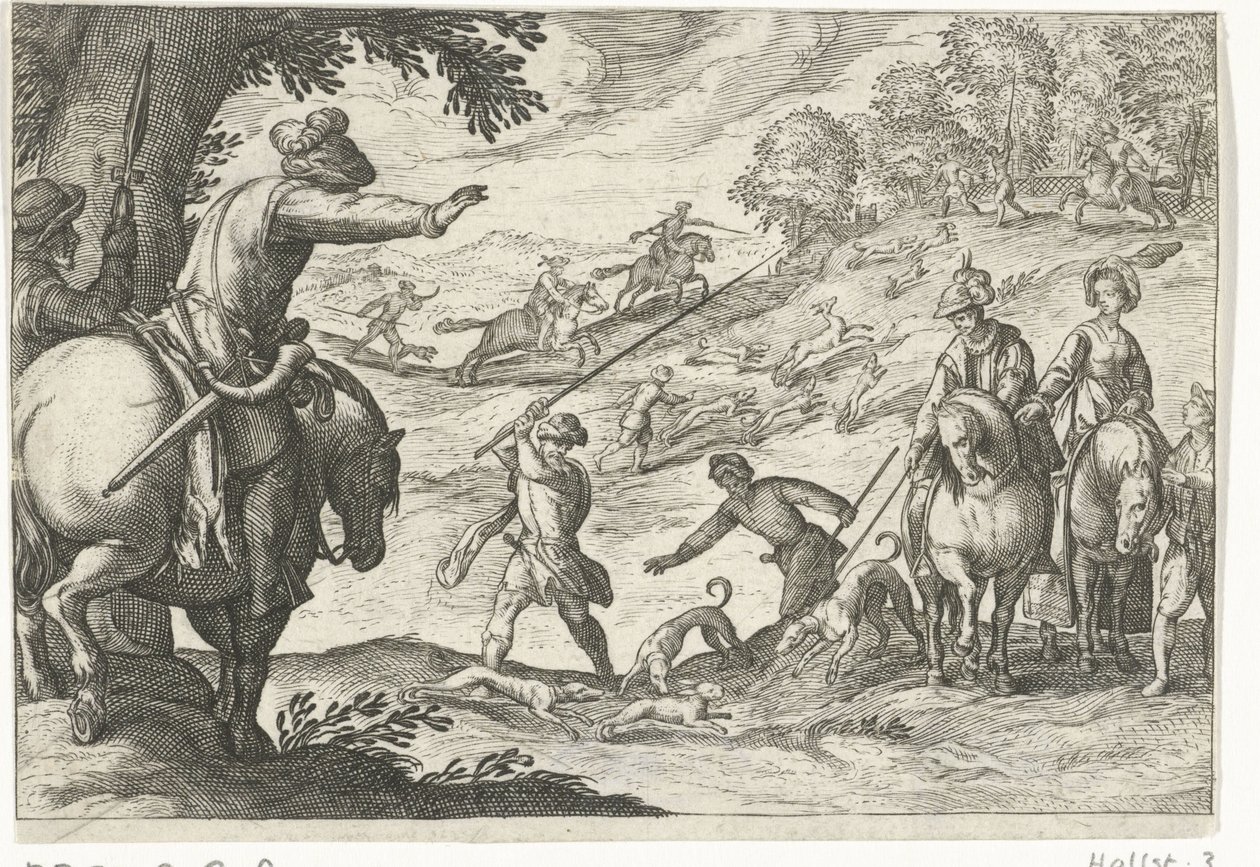Landschap met hazenjacht door Egbert Jansz.