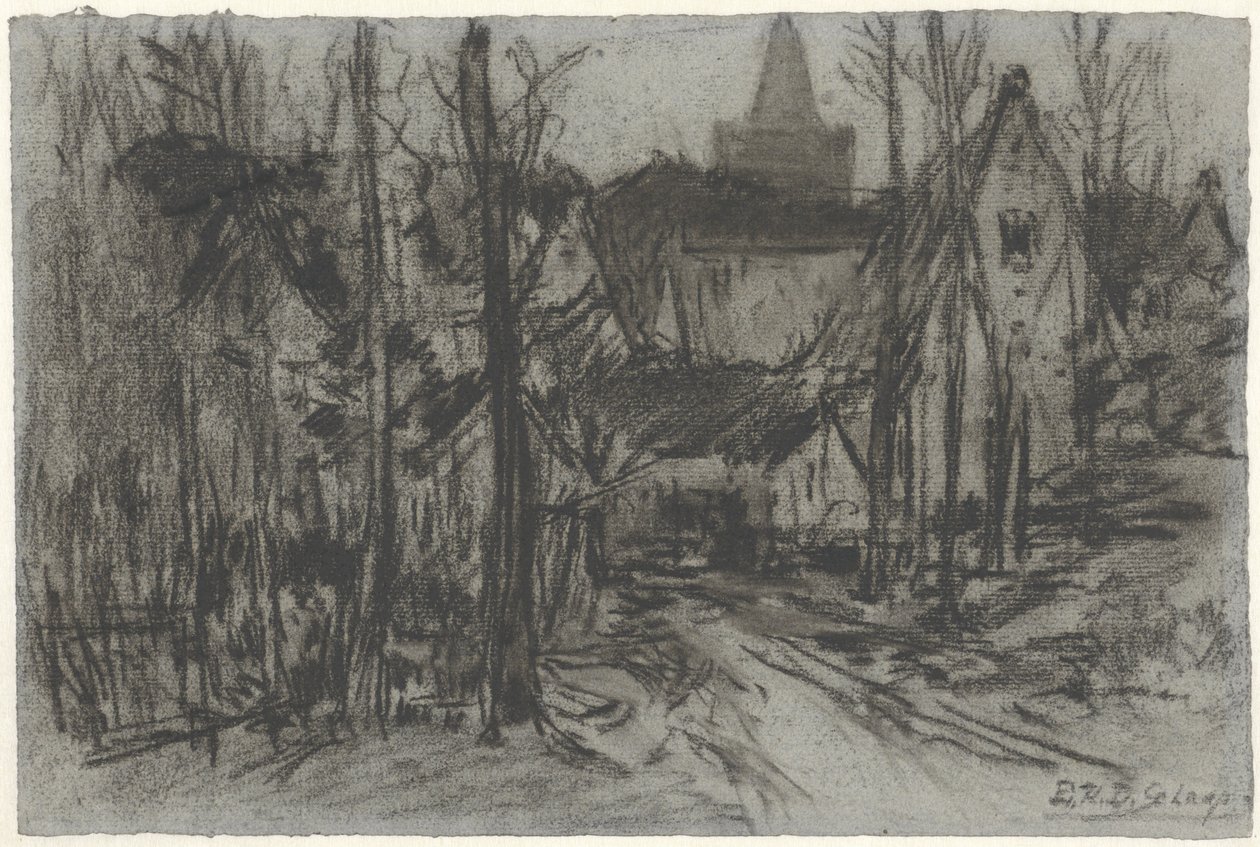 Gezicht op een dorp door de bomen door Egbert Rubertus Derk Schaap