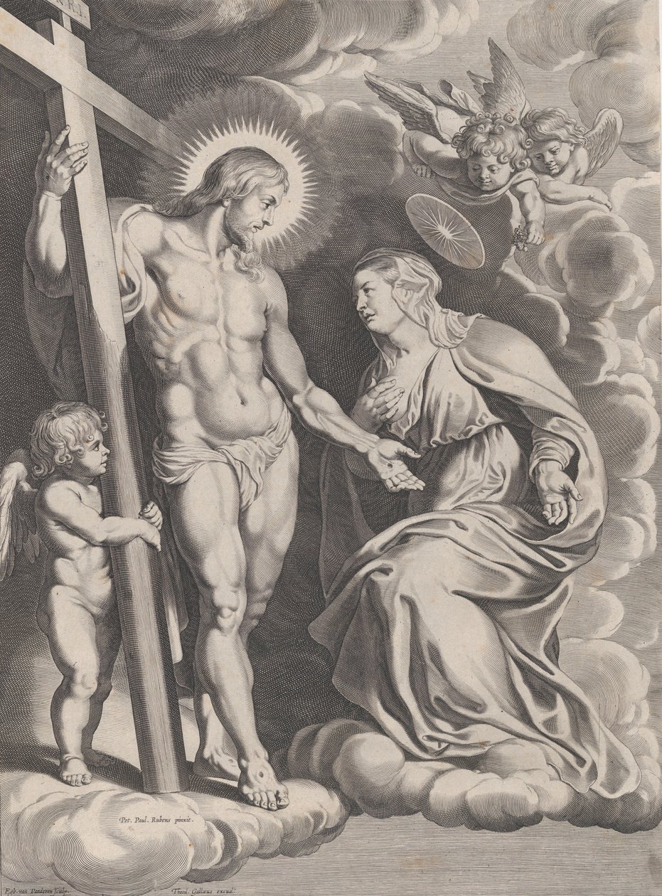 De Voorbede van de Maagd, knielend op een wolk rechts voor Christus, staand..., ca. 1610-37 door Egbert van Panderen