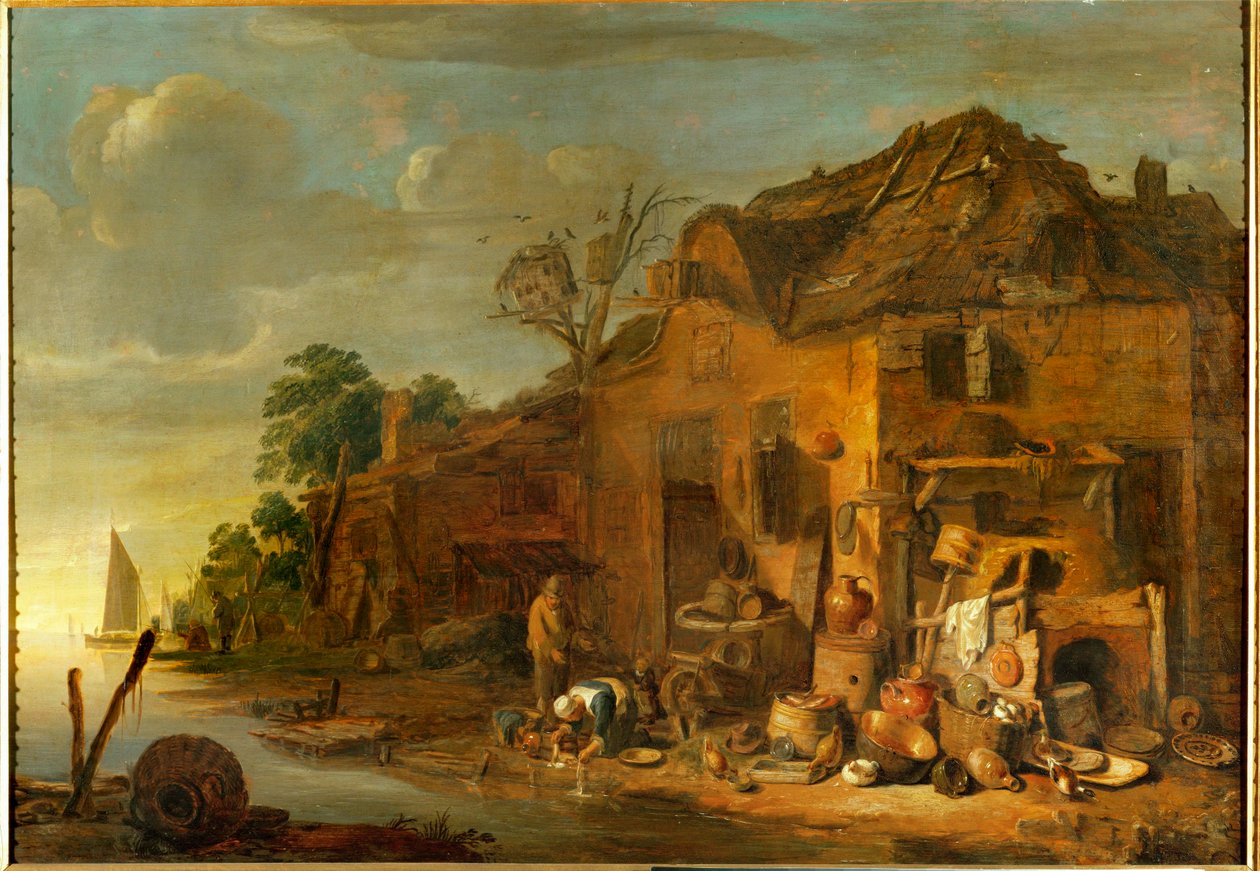 Boerderij (schilderij op eikenhout) door Egbert van der Poel