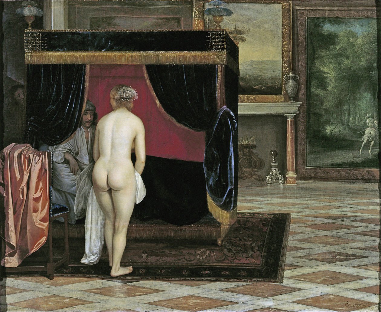 De vrouw van Kandaules ontdekt de ondergedoken Gyges door Eglon van der Neer
