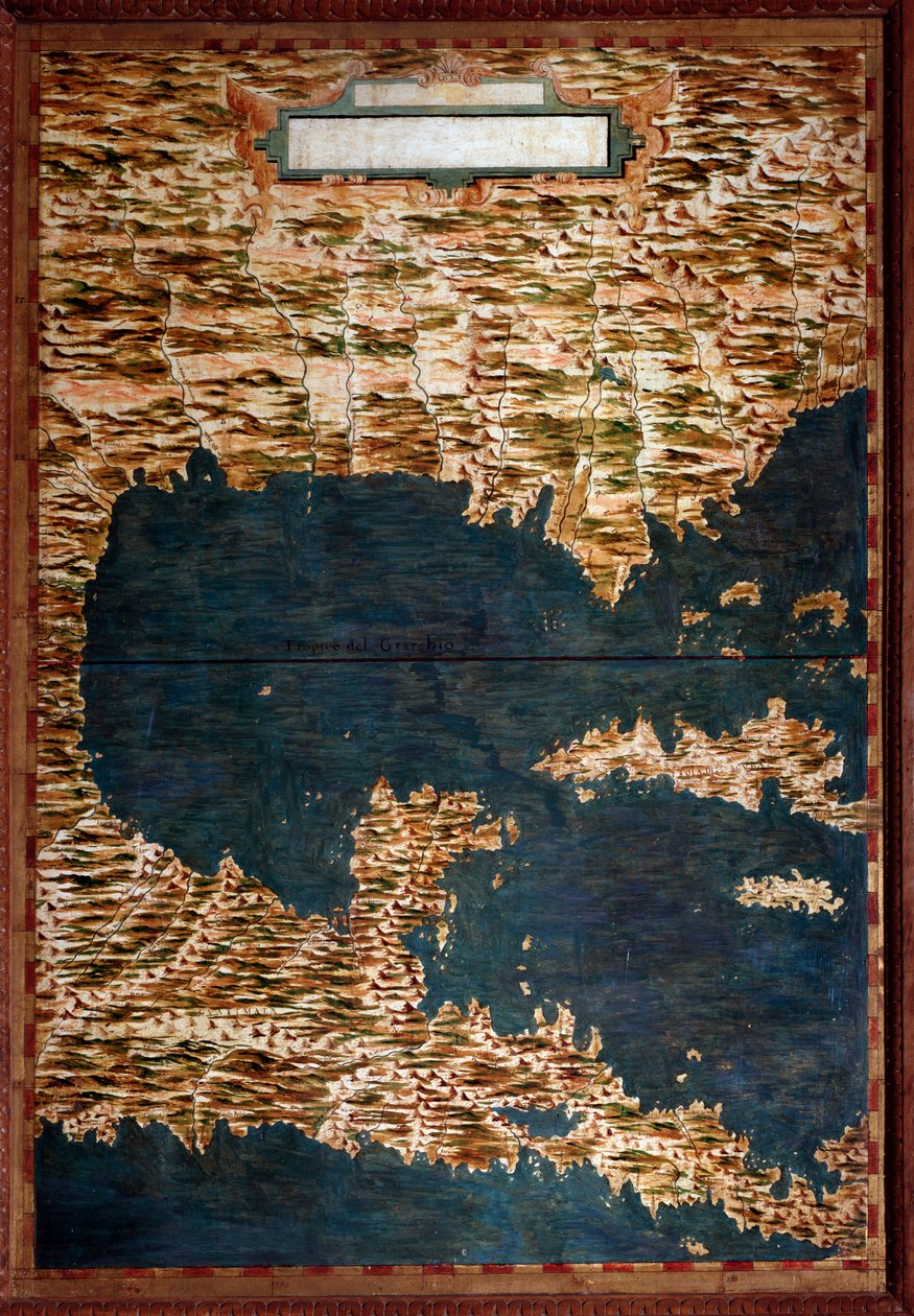 Mexico, Cuba, Florida en Jamaica Kaart gemaakt door Egnazio Danti (1536-1586) wiskundige, kosmograaf en Italiaanse architect. Rond 1567. Florence, Palazzo Vecchio, Sala del Mappamondo door Egnazio Danti