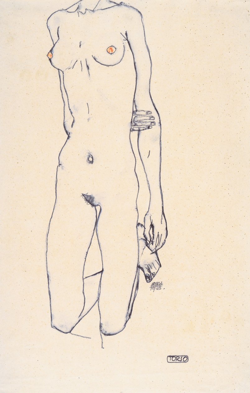 Torso van een knielend meisje door Egon Schiele