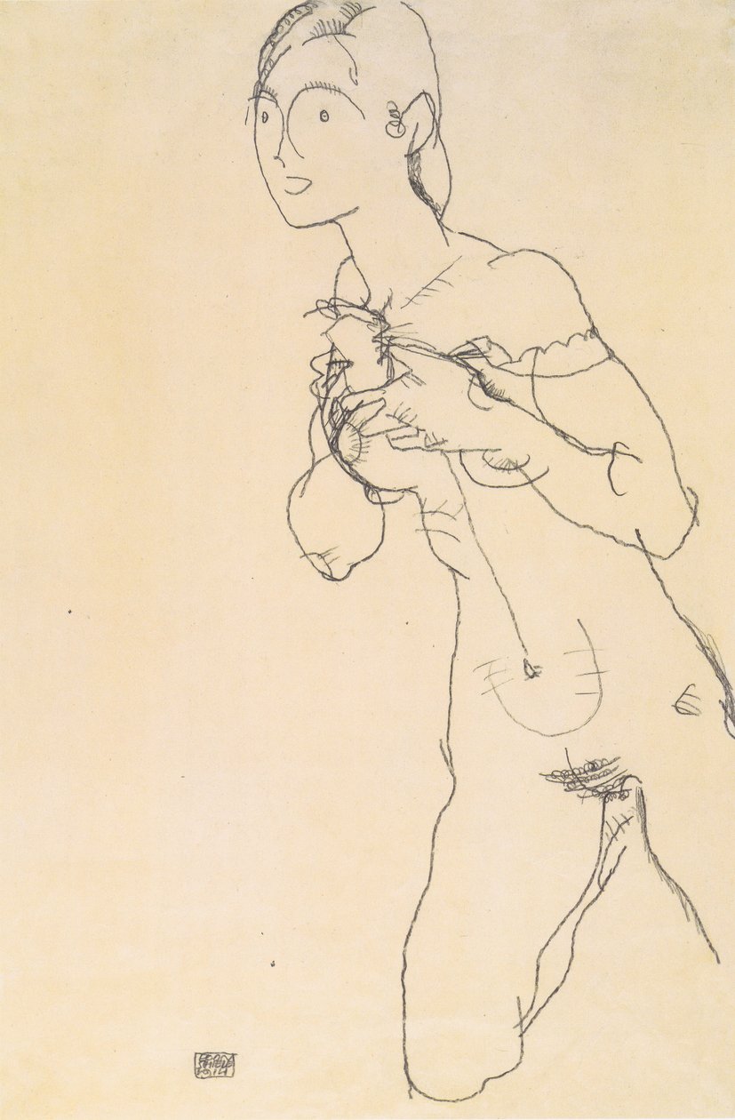 Knielend meisjesnaakt door Egon Schiele
