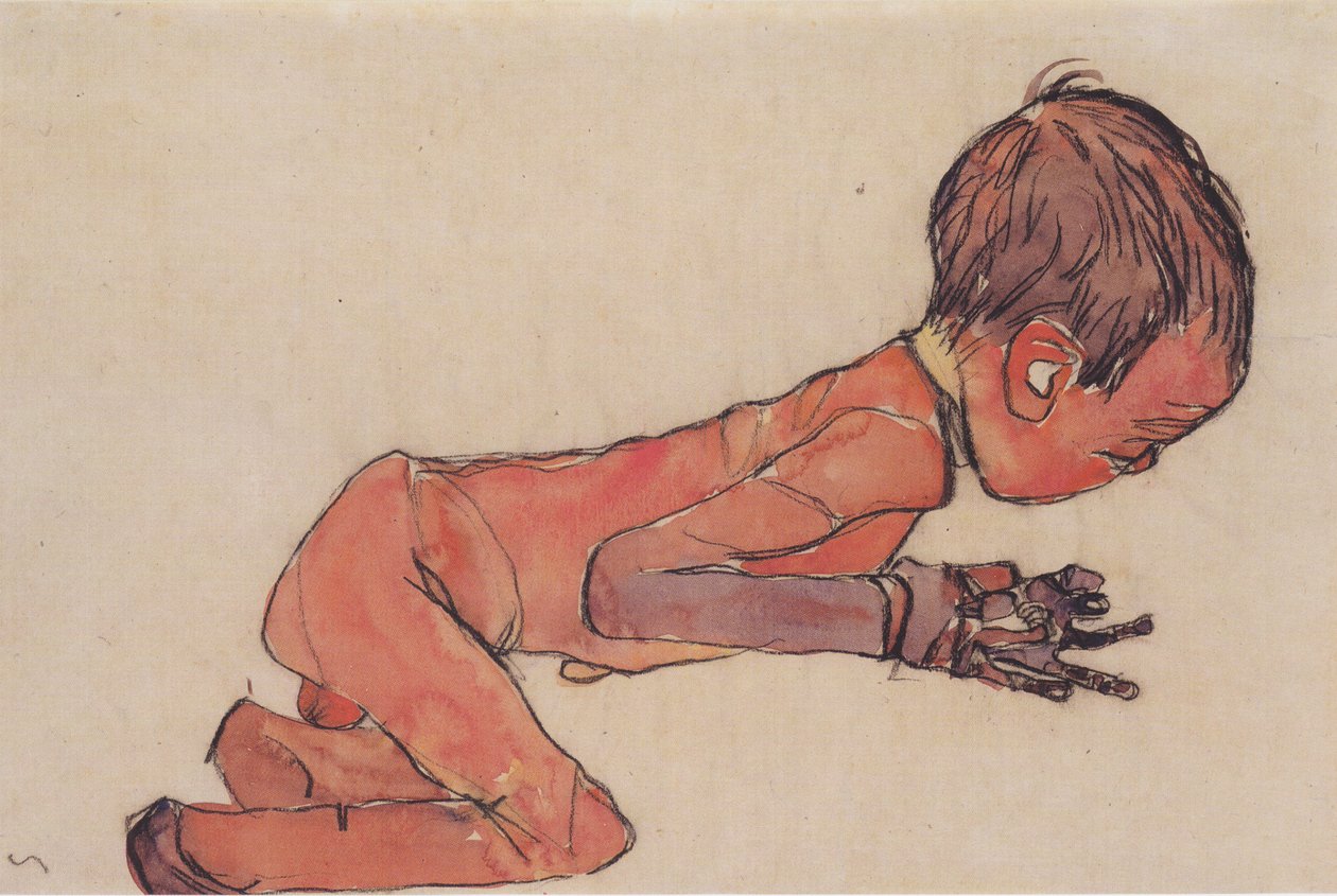 Pasgeborene met opgetrokken benen door Egon Schiele