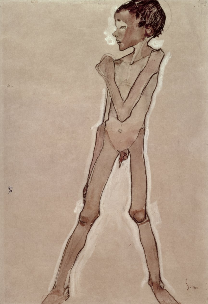 Naakte jongen staand door Egon Schiele