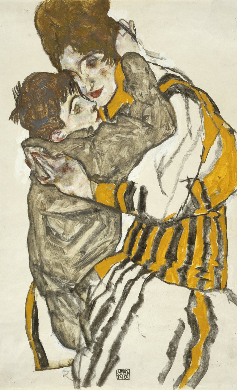 Schieles vrouw met haar kleine neefje door Egon Schiele