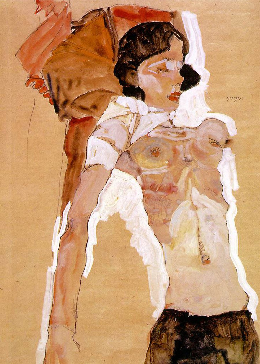 Halfnaakt liggend door Egon Schiele