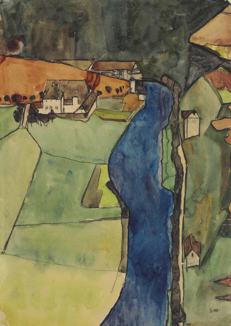 Stad aan de blauwe rivier door Egon Schiele