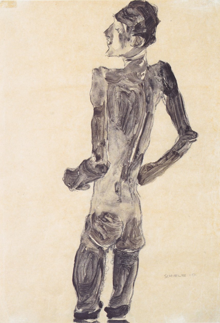 Staande mannelijke rugnaakt door Egon Schiele