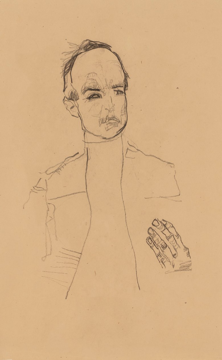 2022 NYR 20682 0724 001(egon schiele zittend jongen met gevouwen handen portretstudie dr oska011034) door Egon Schiele