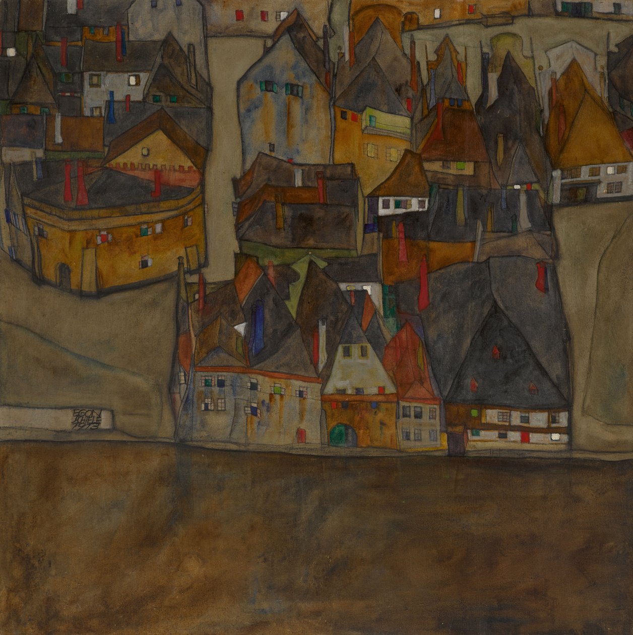 Stad in schemering De kleine stad II, 1913 door Egon Schiele
