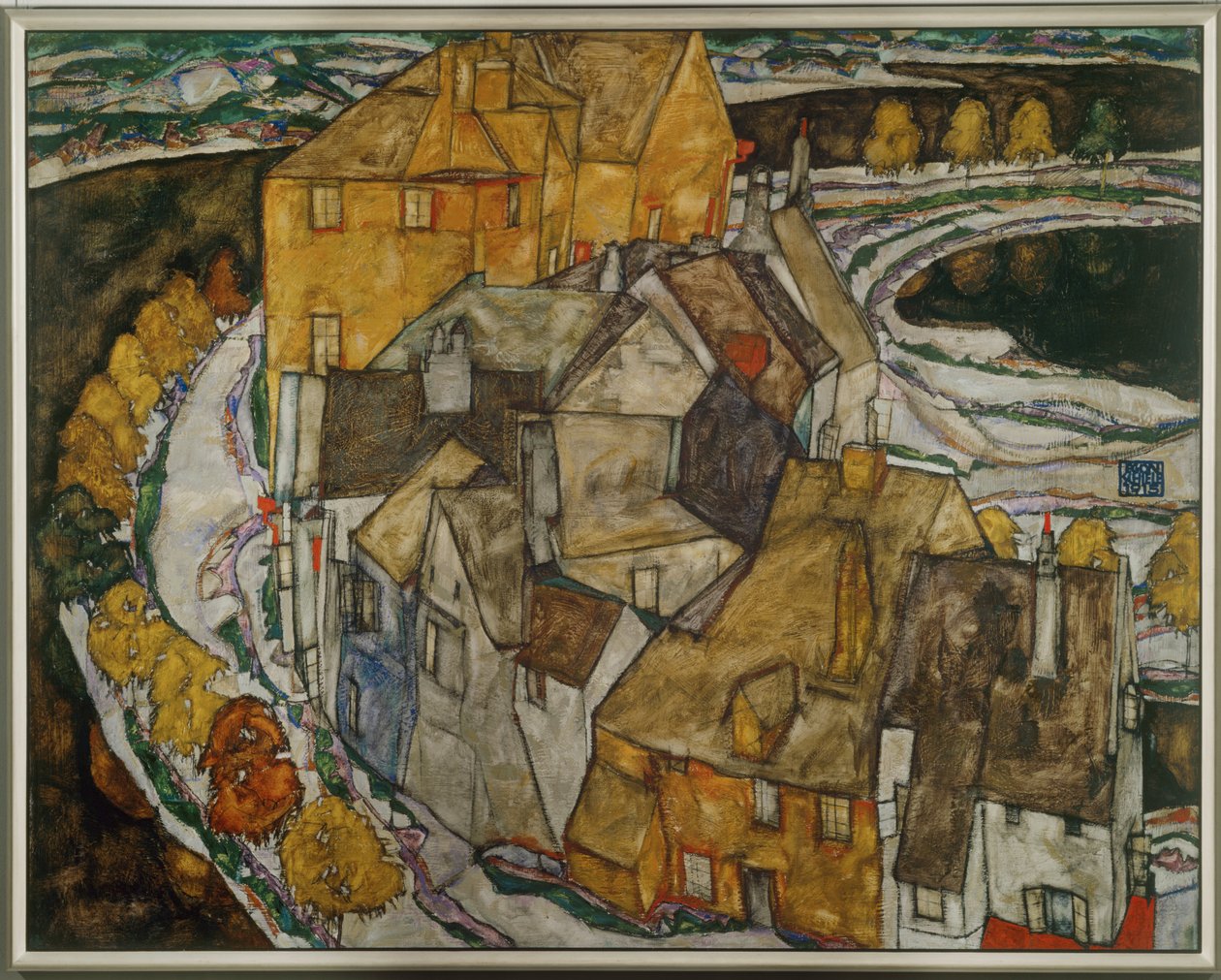 De boog van huizen II ... (olieverf op doek) door Egon Schiele