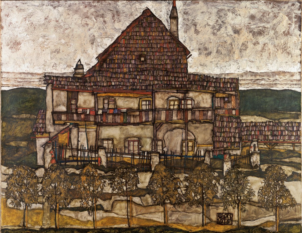 Huis met Shingle Dak (Oud Huis II) door Egon Schiele