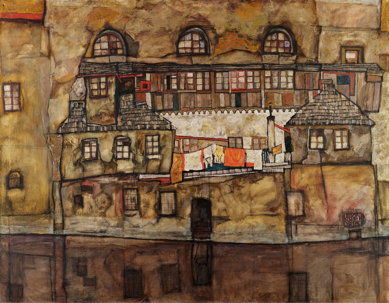 Muur van huizen aan de rivier door Egon Schiele