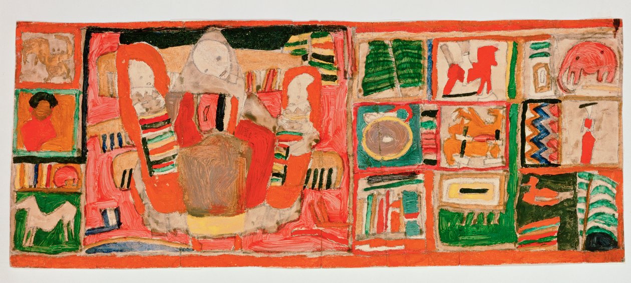 Moeder met kinderen, in de zijvelden speelgoed ... (gouache en potlood op karton) door Egon Schiele