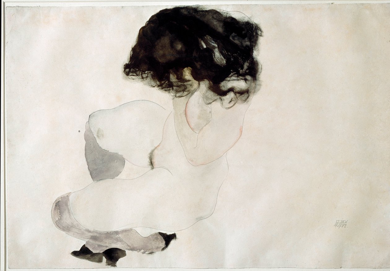 Naakte hurkende door Egon Schiele