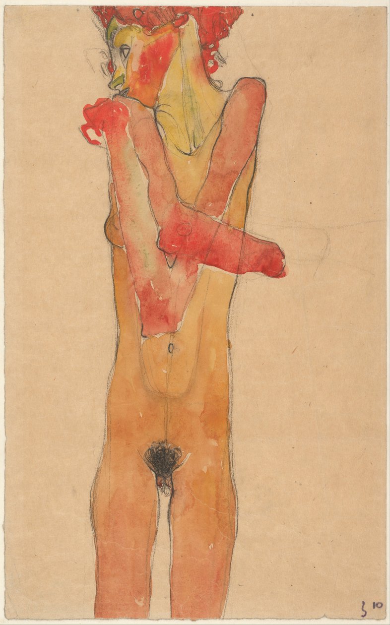 Naakt meisje met gevouwen armen door Egon Schiele