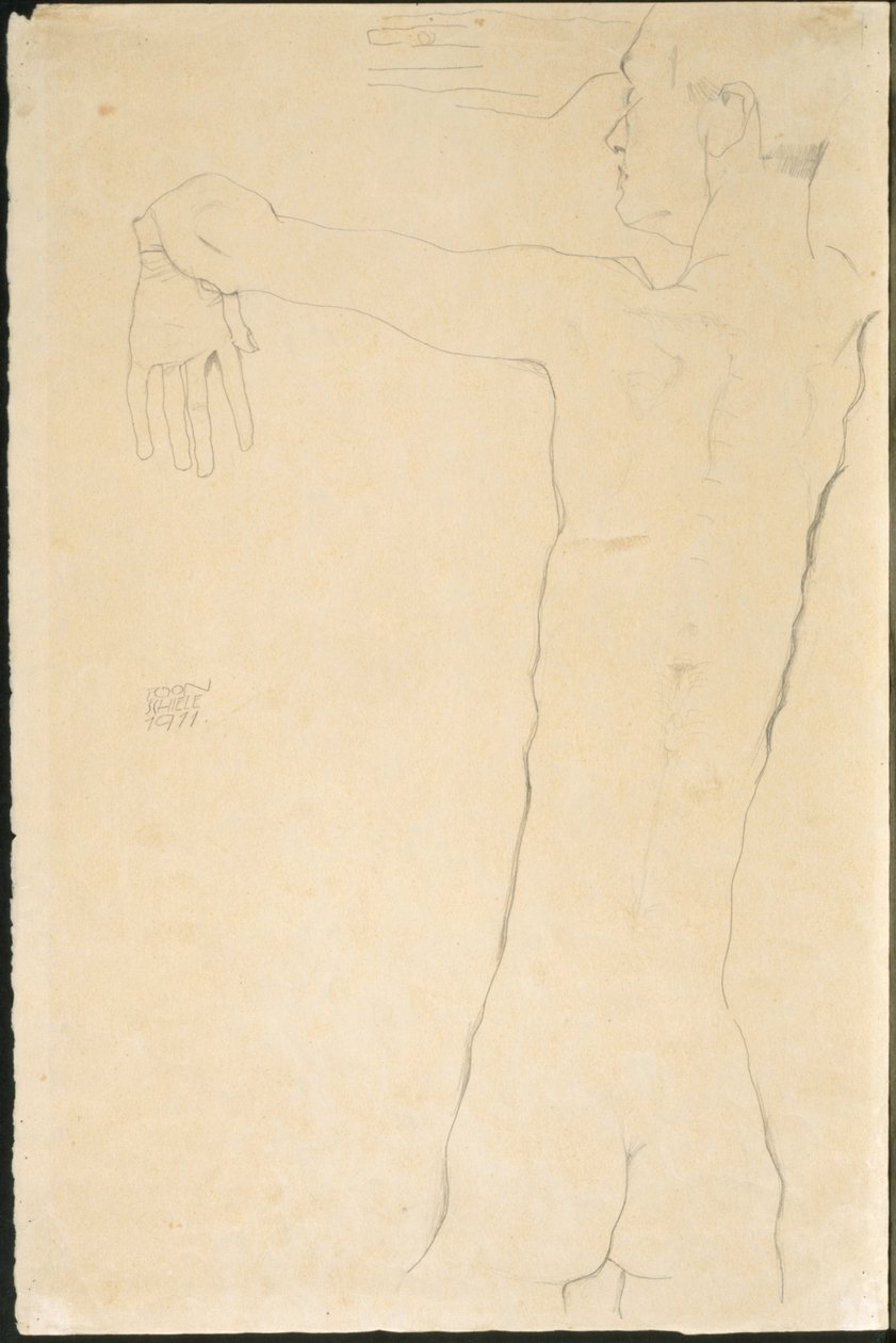 Naakte Man met Opgeheven Armen (recto) door Egon Schiele