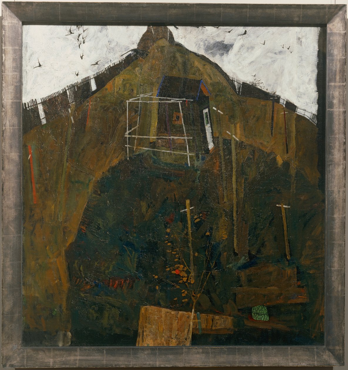 Rabenlandschaft, - Landschap met raven ... (olieverf op doek) door Egon Schiele
