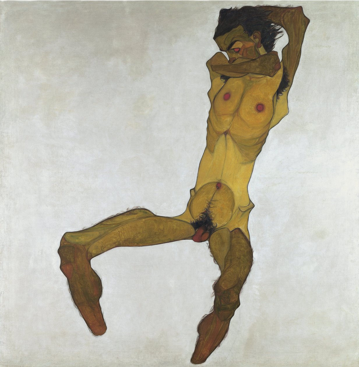 Zittend mannelijk naakt (zelfportret)  door Egon Schiele
